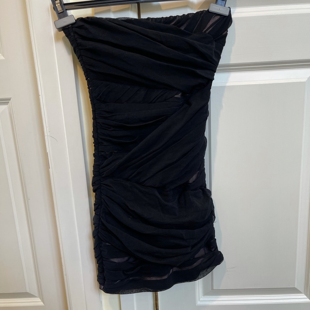 2B.Rych Black Bandage Mesh Mini Strapless Dress